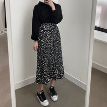 다미로그 레오파드 호피 밴딩 주름 롱 스커트