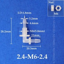 호스연결 호스커넥터 5 200pcs m6 m8 g18 g12 스레드 2-12mm pp 격벽 유니온 엘보 커넥터 육각 너트 수족관 물고기 탱크 공기 펌프 호스 커넥터, 견과류가 포함된 5개, 2.4-m6-2.4