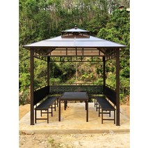 원두막 정자 야외 파고라 쉼터 바베큐장 펜션 썬데크, 3X4m 4기둥 파빌리온+3면 좌판+탁자