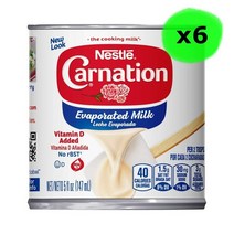 네슬레 카네이션 연유 증발우유 농축우유 쿠킹밀크 147ml 6개 Nestle Carnation Evaporated Milk, 145ml