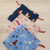 [DIY](동영상설명) 양쪽끈 조리개 주머니 만들기 블루시바 핑크시바 숲속세상블루 복주머니만들기 실과주머니만들기 바느질연습, 보헤미안블루