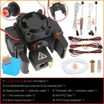 3dsway 3d 프린터 부품 e3d v6 핫 엔드 키트 모든 금속 화산 노즐 핫 엔드 보우 덴 직접 j 헤드 12v24v 냉각 팬 브래킷 1.75mm, 24v, 화산 보우덴 키트