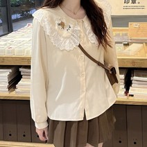 [랜덤플레이] 플라워 자수 레이스 카라 블라우스 가디건