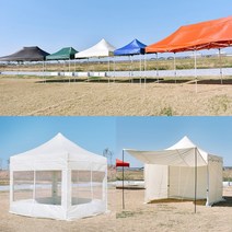 접이식 캐노피 천막 행사용 이동식 테라스 바람막이 옥상 포차, 8)헥사곤 프레임+지붕+창문형 모기장 세트, 브라운