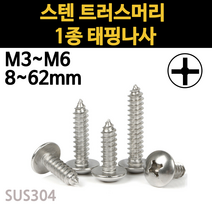 스텐 트러스 머리 피스 1종 나사 못 M3 M3.5 M4 M5 M6 개당 소량 낱개, 스텐 트러스머리 1종 태핑나사, M3(3mm), 12mm
