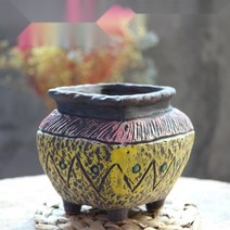 빈티지토분 다육이 화분 도자기 수제 토분 돌화분 다육 선인장 미니 식물, 중간, 레트로 --노란색