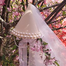 진주 포인트 파티햇 생일 파티 용품 베일 면사포 브라이덜샤워 할로윈 꼬깔모자, 핑크색 고무줄추가