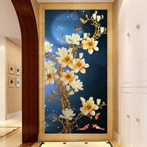 아트미니 보석십자수 달밤에 목련꽃에 날아든 호랑 나비 비단잉어 전체수 대형 DIY키트, 80x145cm