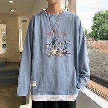 주니어긴팔티셔츠 핫한 6 03발 가을 페이크투피스 롱슬리브티 순면 코튼 와이드 루즈핏 남자맨투맨코디 4996238323