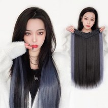 하이유니 헤이즈블루 시크릿 투톤 스트레이트 펌 셀프 붙임머리 여자 여성 헤어 피스 패션 부분 가발 60cm, 네츄럴블랙