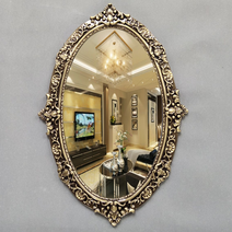 Jinhe 공예 유럽스타일 타원형 엔틱 벽걸이거울 소품효과 벽거울, 실버