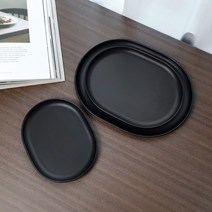 킴스아트 무광 블랙 심플 타원 접시 3size 디저트 브런치 크로플 카페 접시