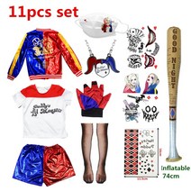 해리포터옷 Halloween Carnival Харли Куинн Kids Girls Harley Cosplay Costumes Quinn Belt Monster Jacket Pa, AdultM163-170cm, 11pcs set