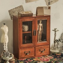 [해가 뜨다] 빈티지 엔틱 원목 미니 거실 수납 유리 향수 장식장 진열장, 장식장-2