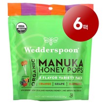 리암마켓 Wedderspoon 위더스푼 오가닉 마누카 꿀 팝스 3가지 맛 버라이어티팩 24개입 118g 1팩, 6팩
