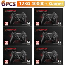 tv연결 가정용 레트로 고전 게임기 128G 2.4G 더블 무선 컨트롤러 4K hd비디오 게임 스틱 PS1/PSP/GB 40000 패드용 내장, 6pcs128G 40000 Games
