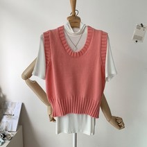 디어썸띵 깔끔 심플 츄스 기본 라운드넥 니트 베스트