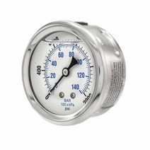 액체 충전 센터 백 마운트 압력 게이지 6.4cm(2.5인치) 다이얼 0-2000 PSI 0.6cm(1/4인치) 수 NPT 연결 스테인리스 스틸 케이스 및 베젤 (1) 46, 1