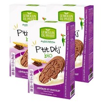 Le Moulin du Pivert 르 물랑 드 피베르 시리얼 곡물 초콜릿 비스킷 쿠키 비건 팜유프리 190g 3팩, 3개