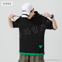 후드 반팔 티셔츠 남 무지 루즈핏 티셔츠 T-shirt 1S403