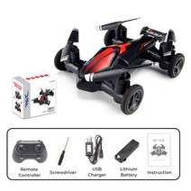 JJRC-Land-Air 미니 드론 비행기 항공기 듀얼 모드 4 축 원격 제어 항공기 텀블링 라이트 무인 차량 장난감, 01 1 Battery RED