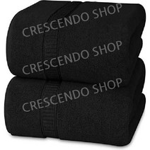 미국 점보 목욕 큰타월 2피스 600GSM 100퍼센트 링스펀 코튼 고흡수성 및 퀵 드라이 초대형 88.9 x 177.8cm, 2개, L. 검은색