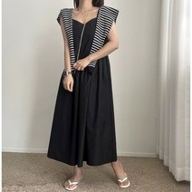 에이치스 여성스러운핏 스모크밴딩 플레어 뷔스티에 끈 롱원피스