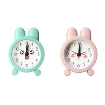 자취생선물 한손쏙 귀여운토끼 알람시계 탁상시계 책상시계 탁상용시계 테이블시계 알람탁상시계 인테리어탁상시계 알람시계탁상 침대 탁상용 초등학생 어린이방 직장인 학생, 그린