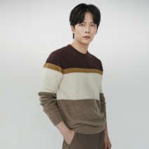 By파크랜드 엔디프 브라운 울 컬러블록 라운드 넥 스웨터.GWR21482
