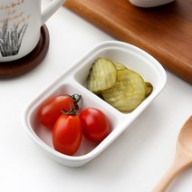 사각 나눔접시 2구 찬기 반찬그릇 간장종지 소스볼, 도자기 나눔종지(2절)