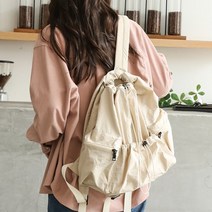 루리89 방이언니 여대생 포켓 나일론 스트링 복조리 백팩 커플템 여행 가벼운 편한가방 (3color)