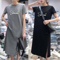 리더스타 반팔원피스 여성티셔츠 여성반팔티 블랙+그레이 2장 루즈핏 반팔 미디원피스