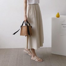 마롱패션 린넨플레어 스커트 롱 베이지 블랙