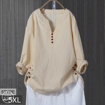 도오빠 여성 긴팔 티셔츠 린넨 브이넥 긴팔티 빅사이즈 여자긴팔티