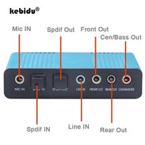 해외 Kebidu 신상품 전문가용 USB 사운드 카드 6 채널 5.1 광학 외부 오디오 카드 컨버터 CM6206 칩셋 태
