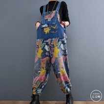 도오빠 여성 데님 멜빵 팬츠 청바지 배기 바지 루즈핏 빅사이즈 점프수트 원피스 여자멜빵바지