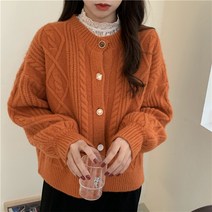 DFMEI.Knitted cardigan --스웨터 여코트 가을 겨울 루즈핏 순색 라운드 꽈배기 니트 여 카디건