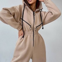 여자바디프로필의상 바프의상 골덴 기모 점프슈트 우아한 후드 패션 여성 긴 소매 원피스 복장 따뜻한 오버올 겨울 스포츠웨어