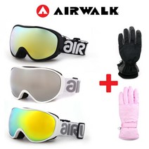 [에어워크] AW-4400 더블미러렌즈 보드 스키고글+스키장갑세트, 색상:화이트/그린미러+HIS120 블랙L