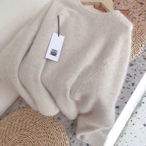소프트 라쿤 풀오버 브라운 니트 상의 포근한 라운드 기본 스웨터