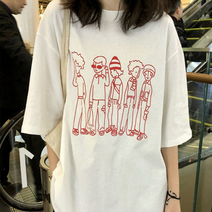 7부티셔츠 라운드 티셔츠(Black White) Free size