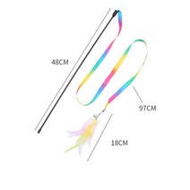 깃털 인터랙티브 고양이 장난감 새틴 리본 벨 스틱 놀이 티저 지팡이 용품 액세서리, [01] MULTICOLOR