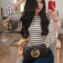 탑모스트 소매 트임 스트라이프 오프숄더 골지 티셔츠 (1color/아이보리)