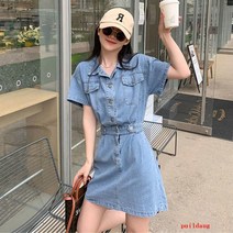 puildaug 데님 점프 수트 여성 여름 패션 슬리밍 허리 바지 점프 수트 옷깃 바지 세트