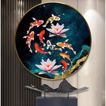 부귀 구어도 연꽃 축제 보석십자수 원형 액자 세트 큐빅페인팅 선물용 집에서취미 diy 키트, 60X60cm