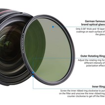 JJC CPL 필터 초슬림 광학 멀티 코팅 원형 편광기 37mm 40.5mm 46mm 52mm 82mm, 02 58mm