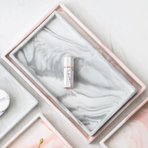 살림하는집 프리미엄 마블 대리석 트레이 화장대 화장품 정리, 직사각 화이트 그레이