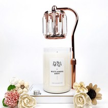 캔들백화점 롱스퀘어 크리스탈 ELSA 캔들워머+소이캔들 대용량 1000ml 대왕캔들 세트, ELSA 로즈골드화이트+화이트쟈스민민트