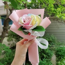 무지개장미꽃다발 한송이포장, 핑크포장