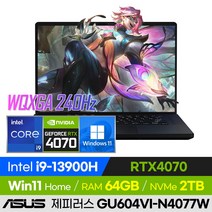 [백팩 증정!] ASUS ROG 제피러스 M16 GU604VI-N4077W 롤 배그 오버워치 발로란트 영상편집 고사양 16인치 게이밍 노트북 (코어i9-13900H/RTX4070), 윈도우11 홈, 64GB, 2TB, 코어i9, 블랙